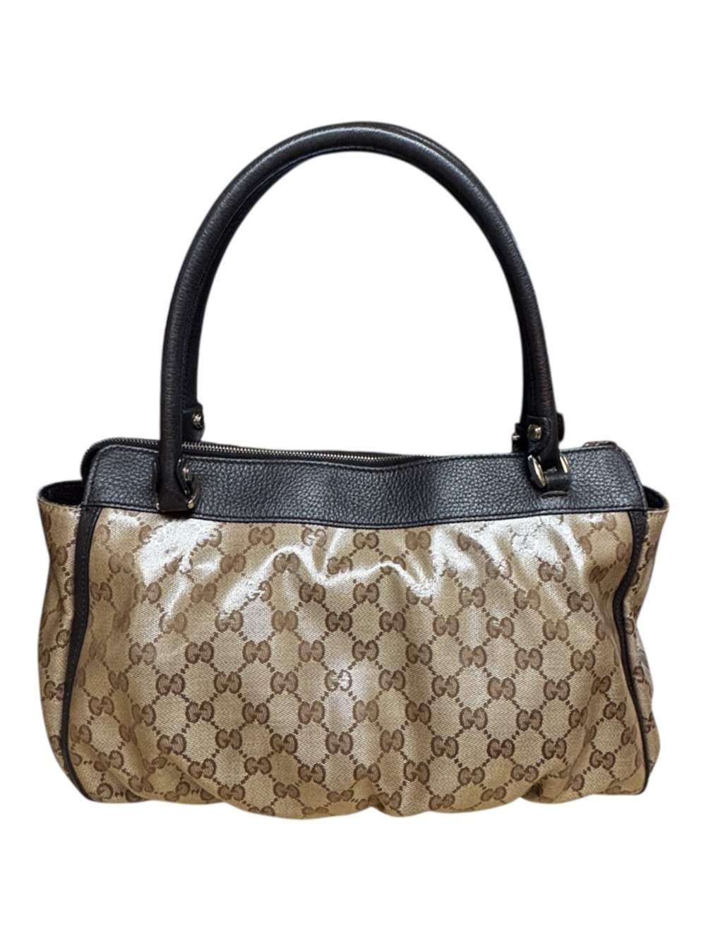 GUCCI Authentic GG Abbey Coated Canvas Tote Bag Leather Trim Handbag Brown COA - Picture 6 of 17